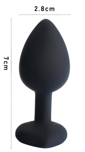 Sunfo - fekete szilikon anál plug szív alakú kővel - kicsi