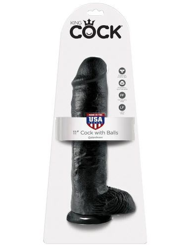 King Cock élethű herés fekete pénisz - 28 cm