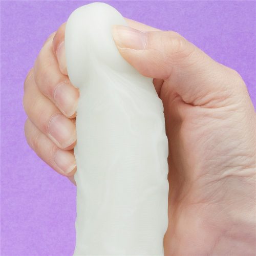 Lumino sötétben világító herés letapasztható dildó - 18 cm