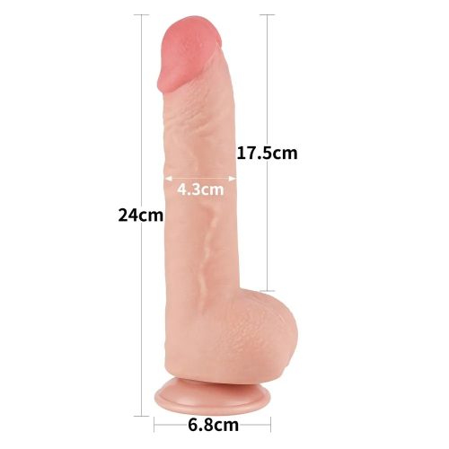Lovetoy élethű kétrétegű dildó csúszó bőrrel - 24 cm