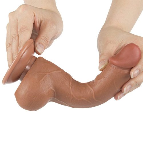 Lovetoy barna kétrétegű dildó csúszó bőrrel - 19 cm