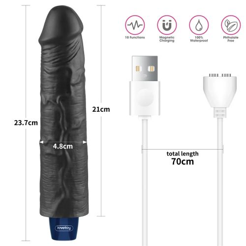 Real Softee tölthető élethű fekete vibrátor - 24 cm