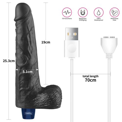 Lovetoy Real Softee élethű fekete herés vibrátor - 25 cm
