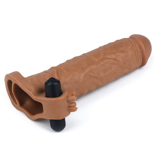  X-tender barna vibrációs péniszköpeny - 19 cm