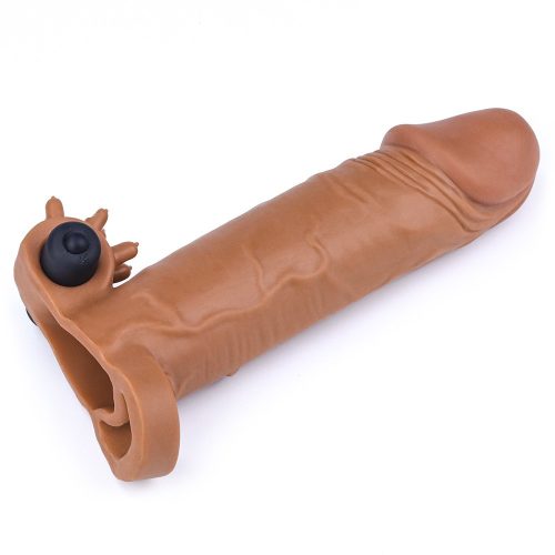  X-tender barna vibrációs péniszköpeny - 18,7 cm