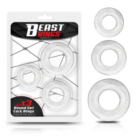 Beast - 3 db áttetsző rugalmas péniszgyűrű szett
