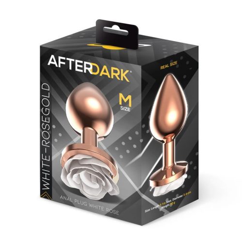 Afterdark rose gold anál dugó fehér rózsával - közepes