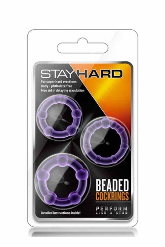 Stay Hard beaded cockrings – lila erekció gyűrű szett (3 db)