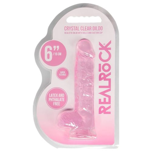 RealRock - átlátszó pink élethű dildó - 15cm