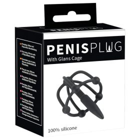Penisplug - szilikon makk ketrec dilátorral (fekete)