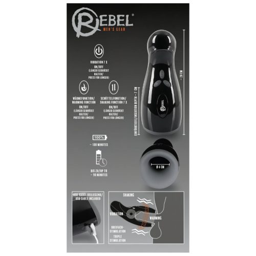 Rebel - fűthető, vibráló, fel-le mozgó maszturbátor (fekete)
