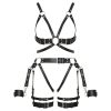 ZADO - többrészes bőr harness szett bilinccsel - fekete (S-M)