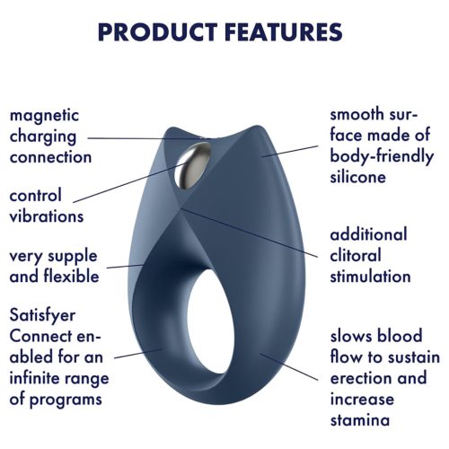 Satisfyer Royal One – App-vezérelt vibrációs péniszgyűrű, férfiaknak (kék)