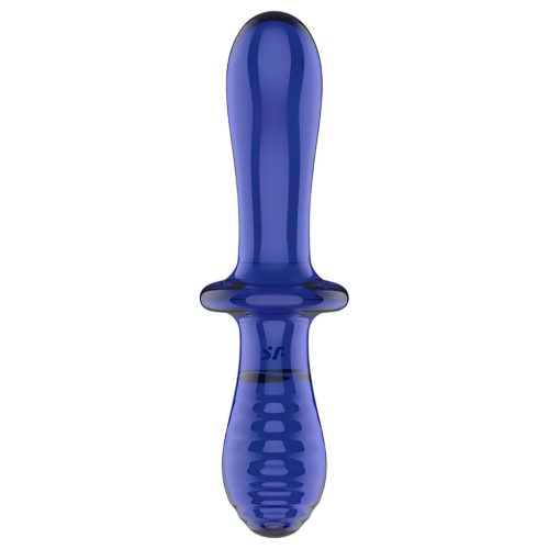 Satisfyer Double Crystal - kétvégű üveg dildó (kék)