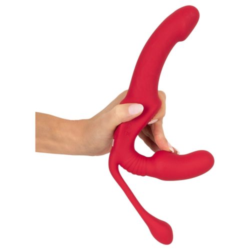 You2Toys Strapless - felcsatolható 3 ágú vibrátor (piros)