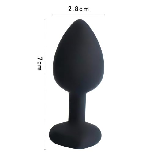 Sunfo - szilikon anál plug szív alakú kék kővel (fekete)