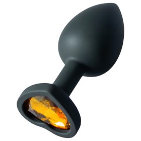   / Sunfo - szilikon anál plug szív alakú arany kővel (fekete)