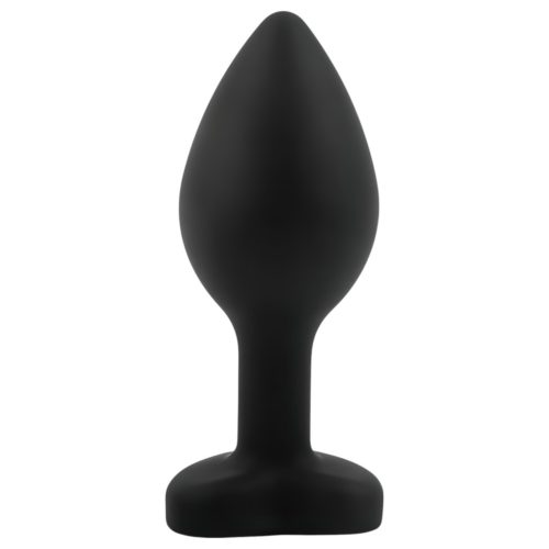 Sunfo - szilikon anál plug szív alakú arany kővel (fekete)