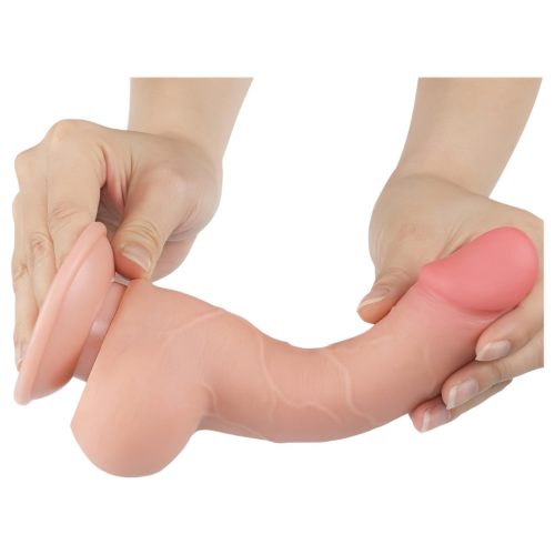 Sliding-Skin - tapadókorongos kétrétegű dildó - 19,5 cm (natúr)