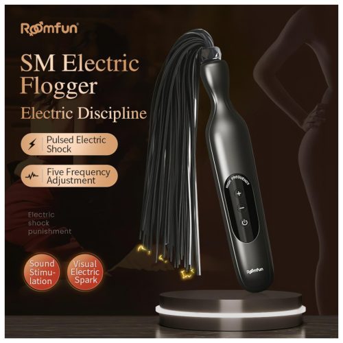 Roomfun - elektromos sokkoló korbács (fekete)