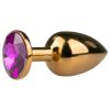 Easytoys Metal No.1 - lila köves kúp anál plug - arany (2,5cm)