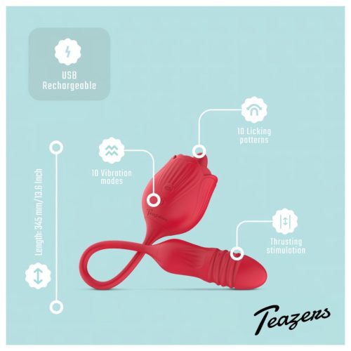 Teazers Rose - lökő vibrátor nyelves csiklóizgatóval (piros)